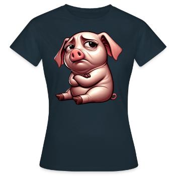 Mignon cochon de dessin animé têtu avec entrelacé - T-shirt Femme - marine - Devant - AI Model Female 172 dark (172cm)
