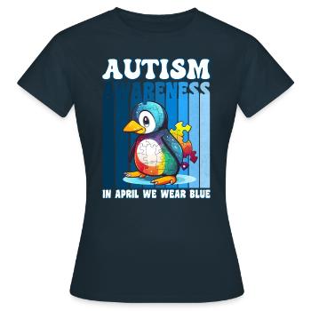 Pingouin de sensibilisation à l’autisme - T-shirt Femme - marine - Devant - AI Model Female 172 dark (172cm)
