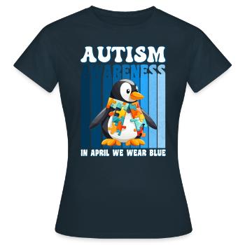 Pingouin de sensibilisation à l’autisme - T-shirt Femme - marine - Devant - AI Model Female 172 dark (172cm)