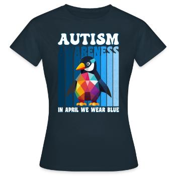 Pingouin de sensibilisation à l’autisme - T-shirt Femme - marine - Devant - AI Model Female 172 dark (172cm)