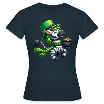 Fête de la Saint-Patrick zèbre Cartoon Pot de chemise d’or - T-shirt Femme - marine - Devant - AI Model Female 172 dark (172cm)