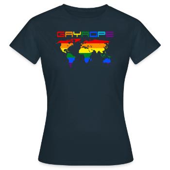Gayrope - Europa, Welt, Gay, Schwul, Love Parade - Frauen T-Shirt - Navy - Vorne - AI Model Female 172 dark (172cm)