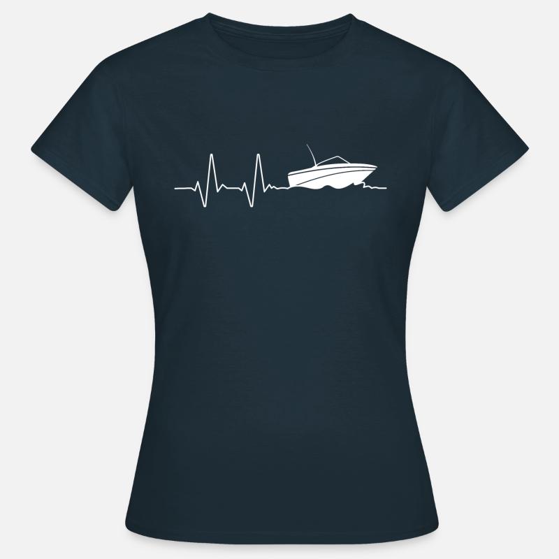 Boot Bootfahren Herzfrequenz Motorboot Geschenk - Frauen T-Shirt - Navy