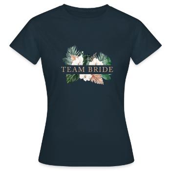 Team Bride! Floral, boho, tropic, customizable - Women's T-Shirt - navy - Front - AI Model Female 172 dark (172cm)