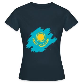 Kasachstan Flagge - Frauen T-Shirt - Navy - Vorne - AI Model Female 172 dark (172cm)