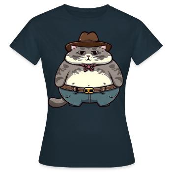 Gros chat cowboy - T-shirt Femme - marine - Devant - AI Model Female 172 dark (172cm)