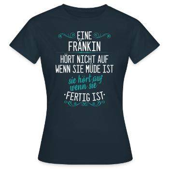 Franken Franke Fränkin Fränkisch Heimat Spruch - Frauen T-Shirt - Navy - Vorne - AI Model Female 172 dark (172cm)