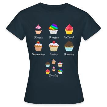 cupcakes jeden Tag ein Cupcake - Frauen T-Shirt - Navy - Vorne - AI Model Female 172 dark (172cm)