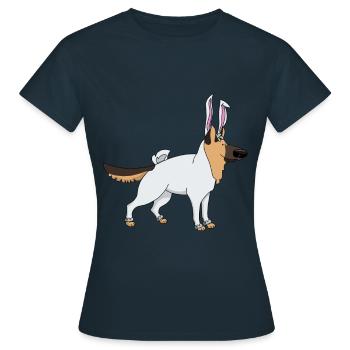 Deutscher Schäferhund im Osterhasen Kostüm Ostern - Frauen T-Shirt - Navy - Vorne - AI Model Female 172 dark (172cm)
