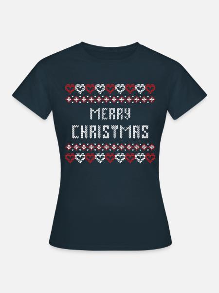 Merry Christmas, Ugly, X-Mas, Weihnachten Norweger - Dame-T-shirt - marineblå