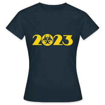 Biogefährdung 2023, Gefahr 2023, Spam 2023 - Frauen T-Shirt - Navy - Vorne - AI Model Female 172 dark (172cm)