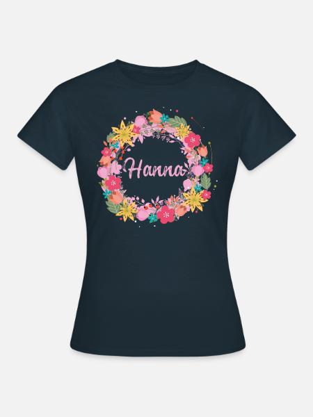 hanna,blumen,blumenkranz,floral,illustration - Frauen T-Shirt - Navy