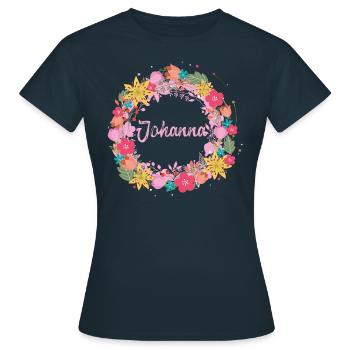 johanna,fleurs,couronne de fleurs,floral,illustrati - T-shirt Femme - marine - Devant - AI Model Female 172 dark (172cm)