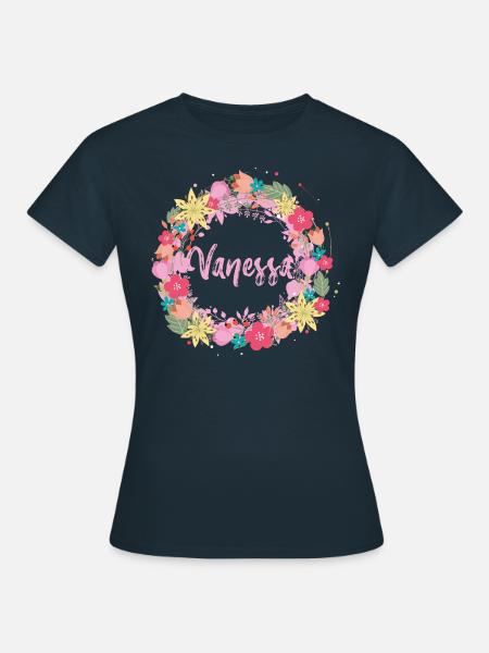 Vanessa,,blumen,blumenkranz,floral,illustration - Frauen T-Shirt - Navy