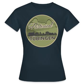 tübingen, skyline, cercle, coupe ciseaux, vert, rétro - T-shirt Femme - marine - Devant - AI Model Female 172 dark (172cm)