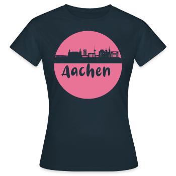 scherenschnitt,aachen,rosa,stadt,skyline - Frauen T-Shirt - Navy - Vorne - AI Model Female 172 dark (172cm)