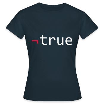 NOT TRUE - NOT SIGN - ( ¬ ) - LOGIC SYMBOL - Frauen T-Shirt - Navy - Vorne - AI Model Female 172 dark (172cm)