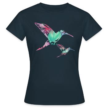 kolibri, graffiti ,malerei, blumen,vogel,malerei, - Frauen T-Shirt - Navy - Vorne - AI Model Female 172 dark (172cm)