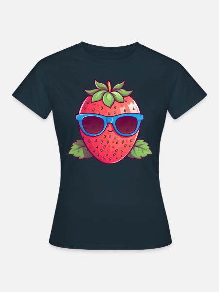 Coole Kawaii-Erdbeere: Fruchtiger Trendsetter - Frauen T-Shirt - Navy