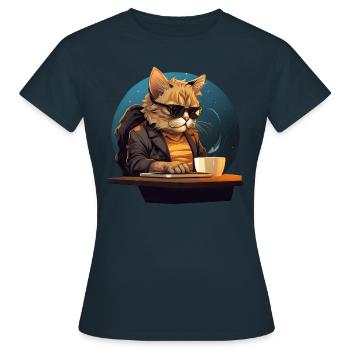 Cool Cat CEO - Patron détendu au bureau avec - T-shirt Femme - marine - Devant - AI Model Female 172 dark (172cm)