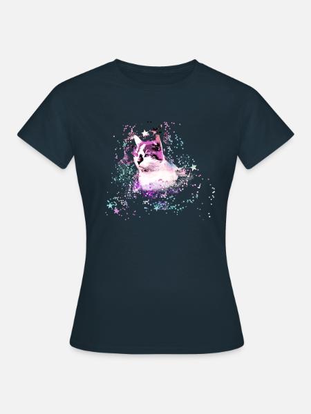 katze,bunt,,aquarell,kunst,malerei,graffiti,sterne - Frauen T-Shirt - Navy