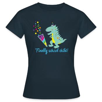 enfin écolier, écolier, dinosaure, dino - T-shirt Femme - marine - Devant - AI Model Female 172 dark (172cm)