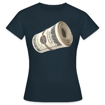 Rouleau d’argent - Cash Roll - Billets de cent dollars - T-shirt Femme - marine - Devant - AI Model Female 172 dark (172cm)