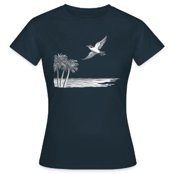 Freiheit - Vogel fliegt übers Meer zum Horizont - Frauen T-Shirt - Navy - Vorne - AI Model Female 172 dark (172cm)