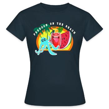 Strand Meer und Freiheit - Frauen T-Shirt - Navy - Vorne - AI Model Female 172 dark (172cm)