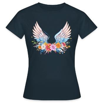 angelwings,engelsflügel,graffiti,bunt,blumen - Frauen T-Shirt - Navy - Vorne - AI Model Female 172 dark (172cm)
