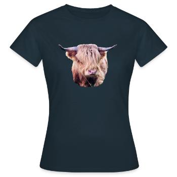 Highland Rind - Frauen T-Shirt - Navy - Vorne - AI Model Female 172 dark (172cm)