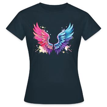 angelwings,engelsflügel,graffiti,malerei,bunt - Frauen T-Shirt - Navy - Vorne - AI Model Female 172 dark (172cm)