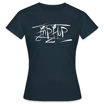 HIP HOP - Weißer Graffiti Schriftzug - Frauen T-Shirt - Navy - Vorne - AI Model Female 172 dark (172cm)