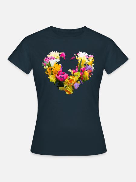 blumenherz,herz,blumen,foto,bunte blumen - Frauen T-Shirt - Navy