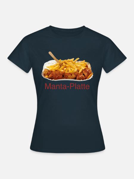 Mantaplatte - Currywurst, Pommes, Majo - Frauen T-Shirt - Navy