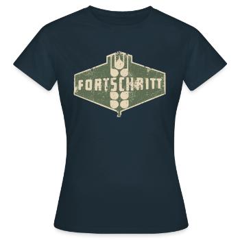 IFA FORTSCHRITT - Retro Logo Ostalgie LPG - Frauen T-Shirt - Navy - Vorne - AI Model Female 172 dark (172cm)