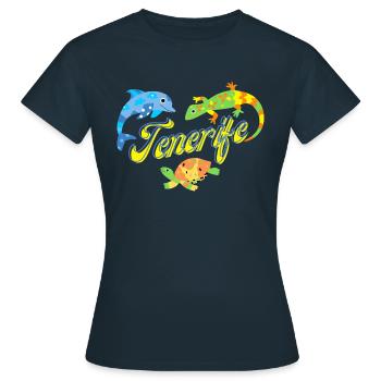 Teneriffa - Delphin - Schildkröte - Echse - Frauen T-Shirt - Navy - Vorne - AI Model Female 172 dark (172cm)