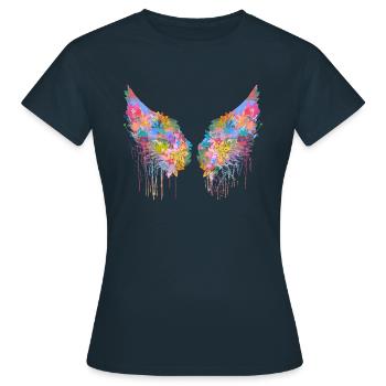 angelwings,flügel,bunt,engelsflügel,blumen - Frauen T-Shirt - Navy - Vorne - AI Model Female 172 dark (172cm)
