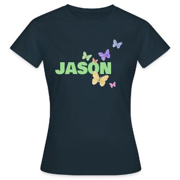 Jason mit Schmetterlingen - Frauen T-Shirt - Navy - Vorne - AI Model Female 172 dark (172cm)