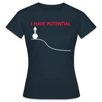 Physik Wissenschaft Spruch Potential Energie - Frauen T-Shirt - Navy - Vorne - AI Model Female 172 dark (172cm)