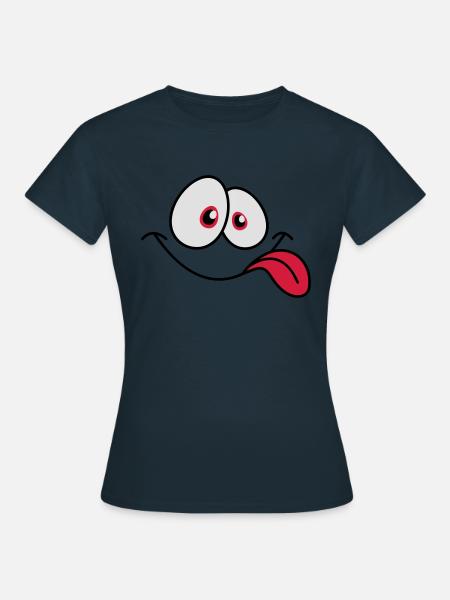 Lächelndes Comic Gesicht Cool Zunge Rausstrecken - Frauen T-Shirt - Navy