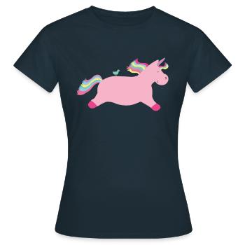 Licorne rose au galop avec oiseau - T-shirt Femme - marine - Devant - AI Model Female 172 dark (172cm)