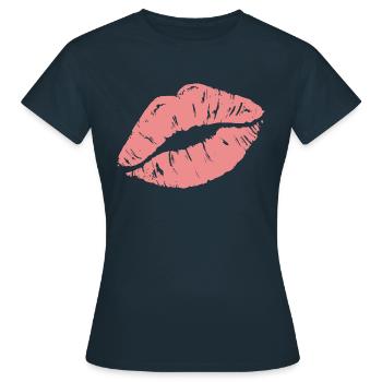 Print "Kiss My Lips" - Frauen T-Shirt - Navy - Vorne - AI Model Female 172 dark (172cm)