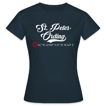St. Peter Ording roter Anker Koordinaten - Frauen T-Shirt - Navy - Vorne - AI Model Female 172 dark (172cm)