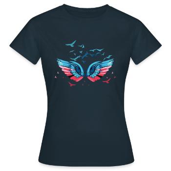 engelsflügel,flügel,angelwings,vogelschwarm,vögel - Frauen T-Shirt - Navy - Vorne - AI Model Female 172 dark (172cm)
