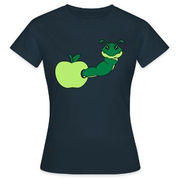 apfel essen loch lecker hunger schnecke kriechen r - Frauen T-Shirt - Navy - Vorne - AI Model Female 172 dark (172cm)