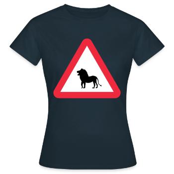 Achtung Löwen-Warnung - Frauen T-Shirt - Navy - Vorne - AI Model Female 172 dark (172cm)