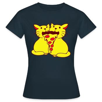 2 Chats Nourriture Salami Pizza Restauration rapide Hunger Team - T-shirt Femme - marine - Devant - AI Model Female 172 dark (172cm)