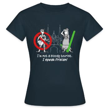 Je ne suis pas un de touriste. Je parle frison ! - T-shirt Femme - marine - Devant - AI Model Female 172 dark (172cm)