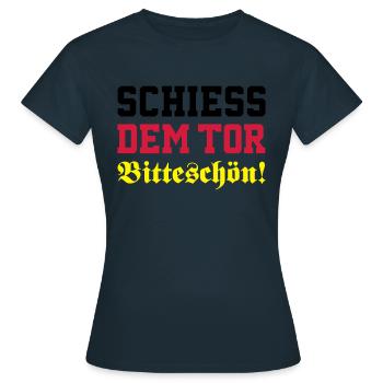 Schiess dem Tor, bitteschön! - Frauen T-Shirt - Navy - Vorne - AI Model Female 172 dark (172cm)
